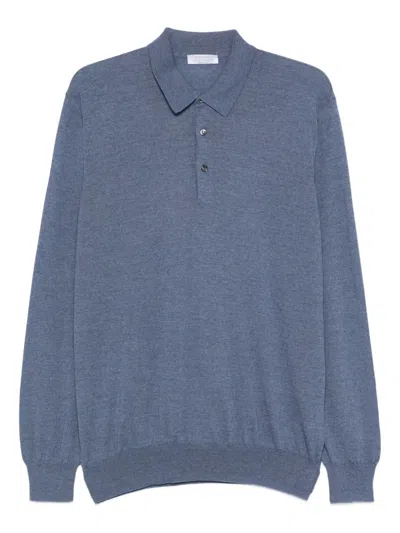 Gran Sasso Virgin Wool Polo Shirt In Blue