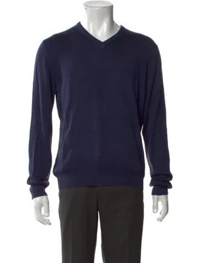 Pre-owned Gran Sasso Virgin Wool V-neck Pullover In Blue