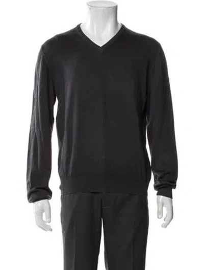 Pre-owned Gran Sasso Virgin Wool V-neck Pullover In Blue