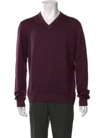 Pre-owned Gran Sasso Virgin Wool V-neck Pullover In Purple