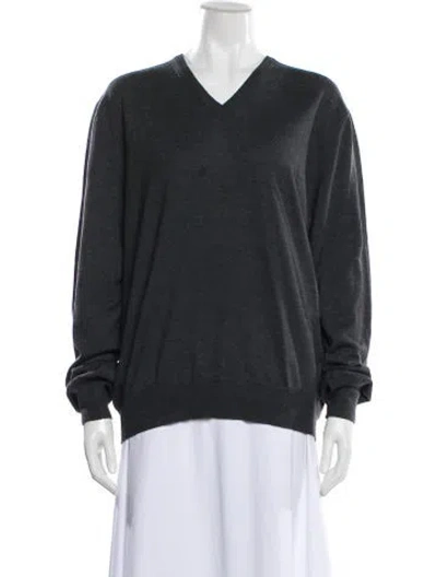 Pre-owned Gran Sasso Virgin Wool V-neck Sweater In Gray