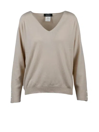 Gran Sasso V-neck Cashmere Sweater With Button Details In Neutral