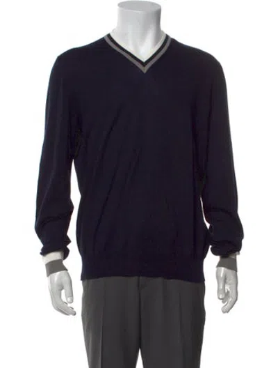 Pre-owned Gran Sasso V-neck Long Sleeve Pullover In Blue