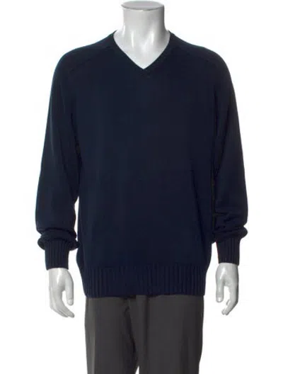 Pre-owned Gran Sasso V-neck Long Sleeve Pullover In Blue