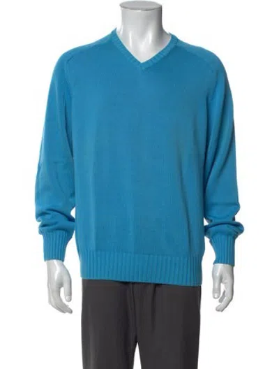 Pre-owned Gran Sasso V-neck Long Sleeve Pullover In Blue