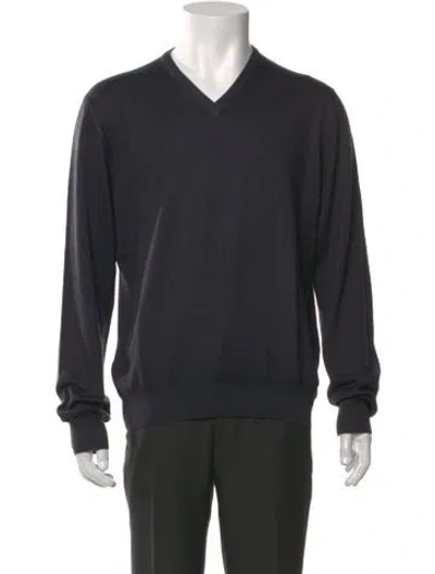 Pre-owned Gran Sasso V-neck Long Sleeve Pullover In Grey