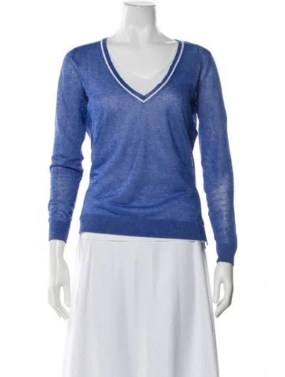 Pre-owned Gran Sasso V-neck Long Sleeve Top In Blue