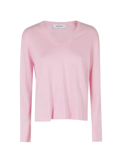 Gran Sasso V-neck Long-sleeve Sweater In Pink