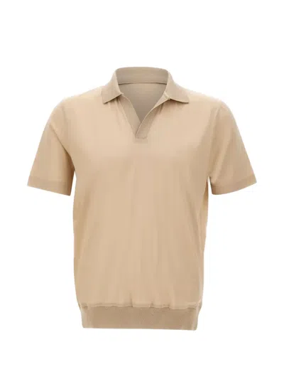 Gran Sasso V-neck Ribbed Polo Shirt In Brown