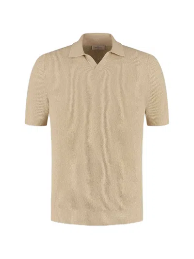 Gran Sasso V-neck Ribbed Polo Shirt In Brown