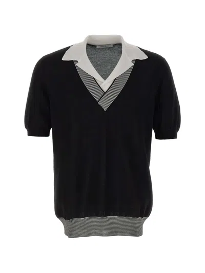 Gran Sasso V-neck Striped-trim T-shirt In Black