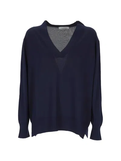 Gran Sasso V-neck Wool Top In Blue