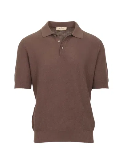Gran Sasso Waffle-knit Short-sleeve Polo Shirt In Brown
