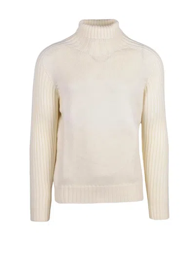 Gran Sasso White Ribbed Virgin Wool Turtleneck Sweater In Neutral