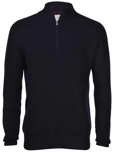 Gran Sasso Ribbed Zip-neck Sweater In Blue