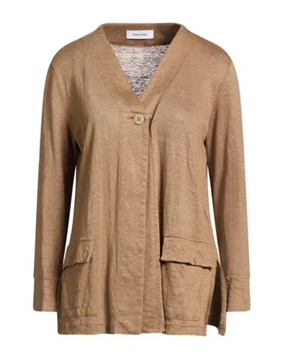 Gran Sasso Woman Cardigan Camel Size 6 Linen In Brown