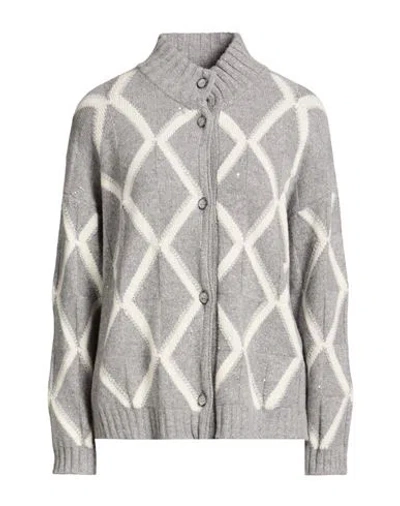 Gran Sasso Woman Cardigan Grey Size 10 Cashmere, Wool, Metallic Fiber, Polyamide In Gray