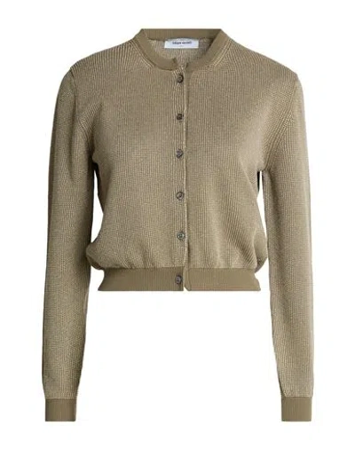 Gran Sasso Woman Cardigan Khaki Size 12 Cotton, Viscose, Metal In Neutral