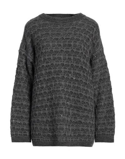 Gran Sasso Woman Sweater Lead Size M Alpaca Wool, Wool, Cashmere, Polyamide, Metallic Fiber