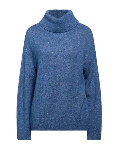 Gran Sasso Woman Turtleneck Blue Size 6 Alpaca Wool, Viscose, Polyamide, Virgin Wool