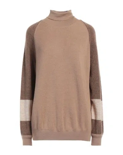 Gran Sasso Woman Turtleneck Camel Size 12 Virgin Wool, Alpaca Wool, Polyamide In Beige