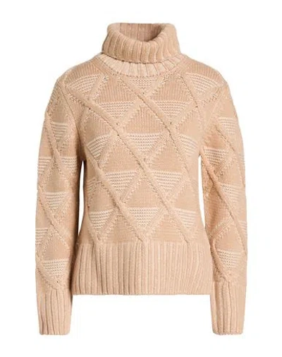 Gran Sasso Woman Turtleneck Sand Size 8 Virgin Wool, Viscose, Cashmere In Multi