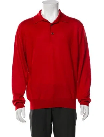 Pre-owned Gran Sasso Wool Collar Polo Shirt In Red