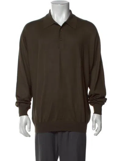 Pre-owned Gran Sasso Wool Collar Polo Sweater In Green