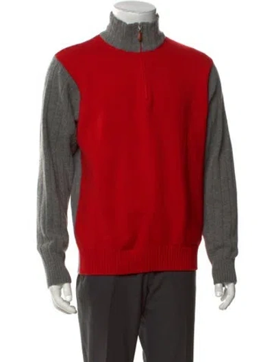Pre-owned Gran Sasso Wool Colorblock Pattern Pullover In Red