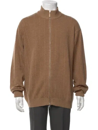 Pre-owned Gran Sasso Wool Mock Neck Cardigan In Neutral