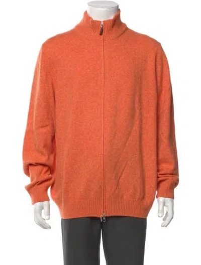 Pre-owned Gran Sasso Wool Turtleneck Cardigan In Orange