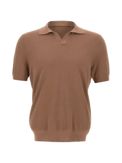 Gran Sasso Woven V-neck Knit T-shirt In Brown