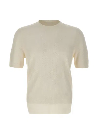 Gran Sasso Woven-ddesign Short Sleeve Sweatshirt In White