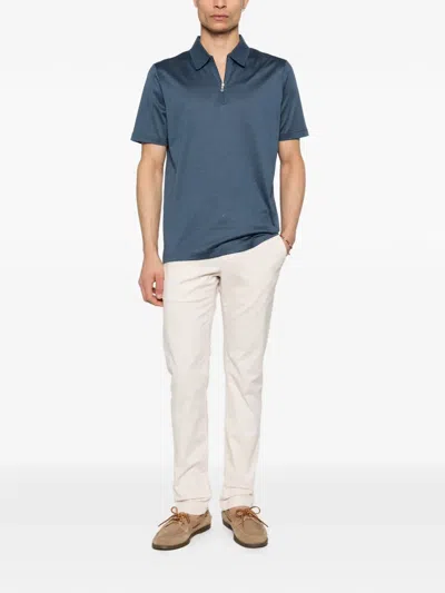 Gran Sasso Zip Cotton Polo Shirt In Blue