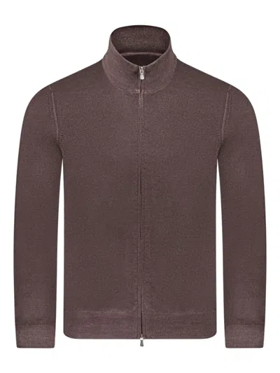 Gran Sasso Zip-fastening Wool Cardigan In Brown
