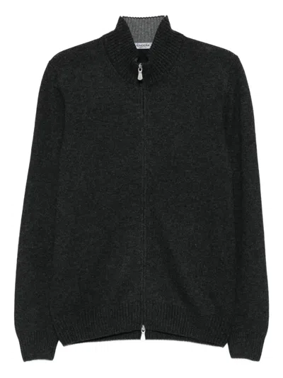 Gran Sasso Zip-front Ribbed Cardigan In Black