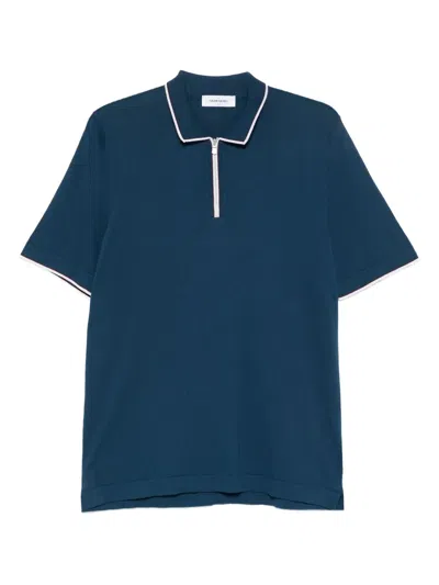 Gran Sasso Zip-neck Cotton Polo Shirt In Blue