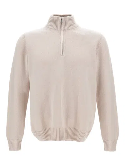 Gran Sasso White Zip Wool-blend Sweater In Neutral