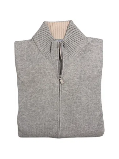 Gran Sasso Zip-up Ribbed-collar Sweater In Gray