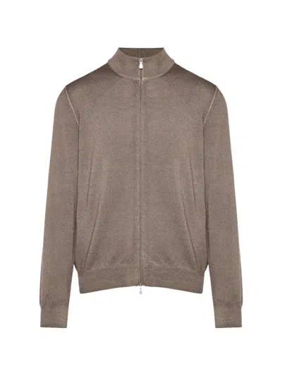Gran Sasso Zip-up Ribbed-trim Sweater In Gray