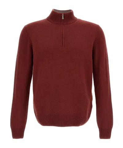 Gran Sasso Red High-neck Wool-blend Zip Sweater