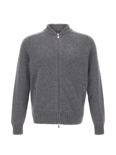 Gran Sasso Zip-up Wool Cardigan In Gray