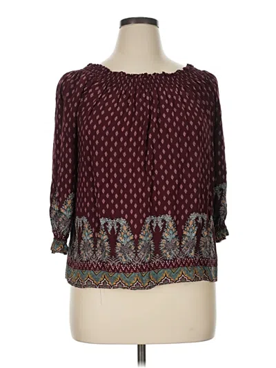 Pre-owned Grand & Greene 3/4 Sleeve Blouse In Burgundy
