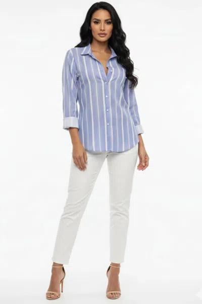 Grand & Greene Collared Striped Button-down Shirt In Blue White In Purple
