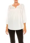 Grand & Greene Eyelet Split Neck Swing Top In White