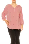 Grand & Greene Striped Bird Print Pullover Top In Red