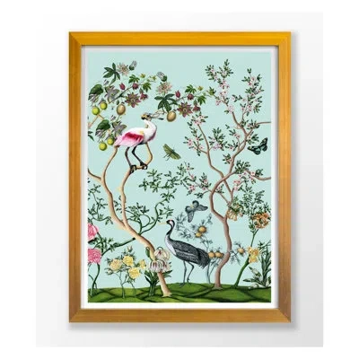 Grand Image Home Bird And Branch Chinois 2 By Thicket Design - Single Picture Frame Print On Canvas In Blue;green;red;pink;orange
