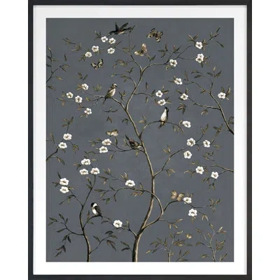 Grand Image Home Birds Embroidery 5 By Porter Design - Framed Painting On Paper In Brown;white;gray