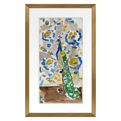 Grand Image Home Blue Peacock By Dana Gibson - Single Picture Frame Painting In Gold
