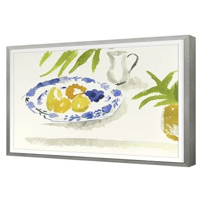 Grand Image Home Blue Plate With Lemons By Dana Gibson - Single Picture Frame Print In Silver Framed